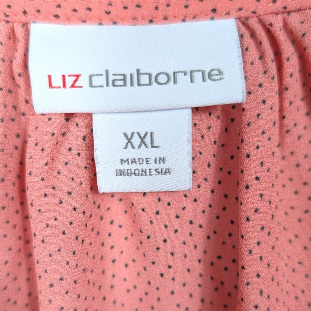Liz Claiborne Womens Plus Size XXL Coral Polka Dot Ruffle Neck Tie Neck Blouse - Picture 5 of 8